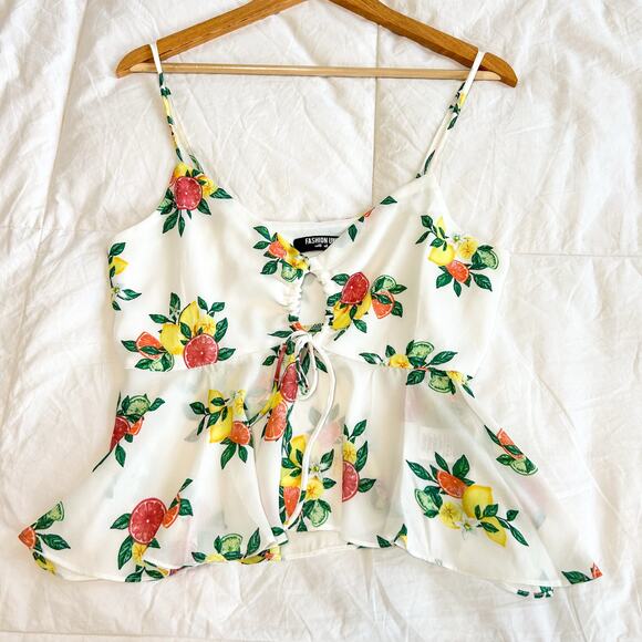 NWOT ASOS Fashion Union Citrus Print Tie Front Peplum Camisole Top White Size 8 - Picture 6 of 7